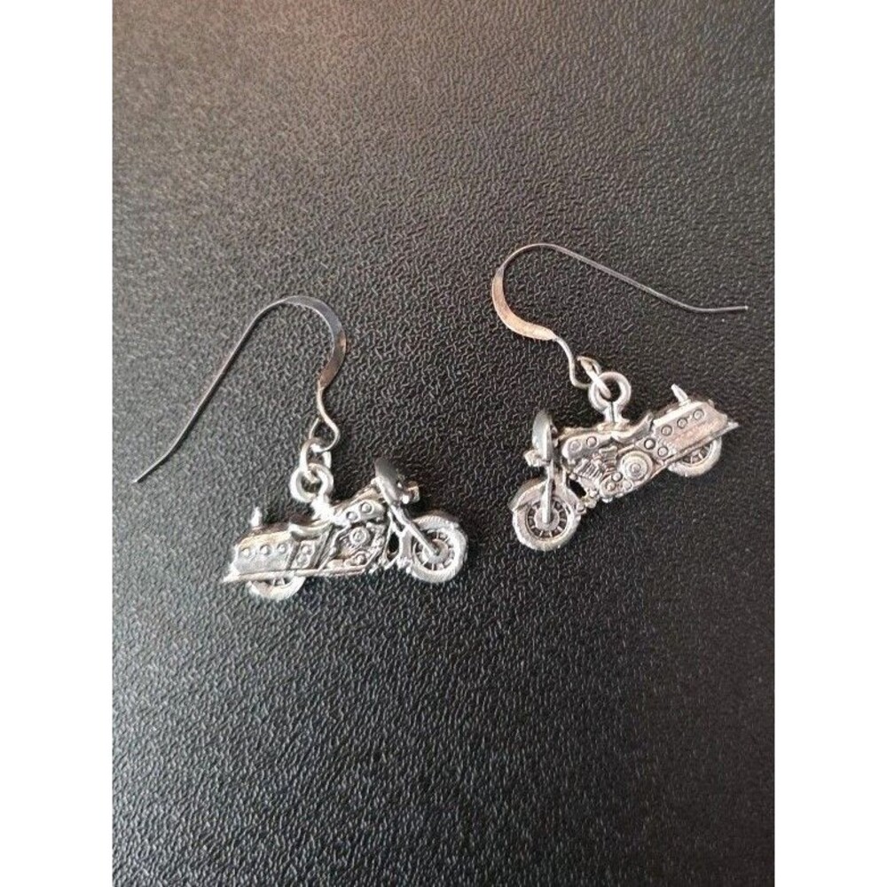 Harley-Davidson Biker Motorcycle Shaped Earrings Silver Color